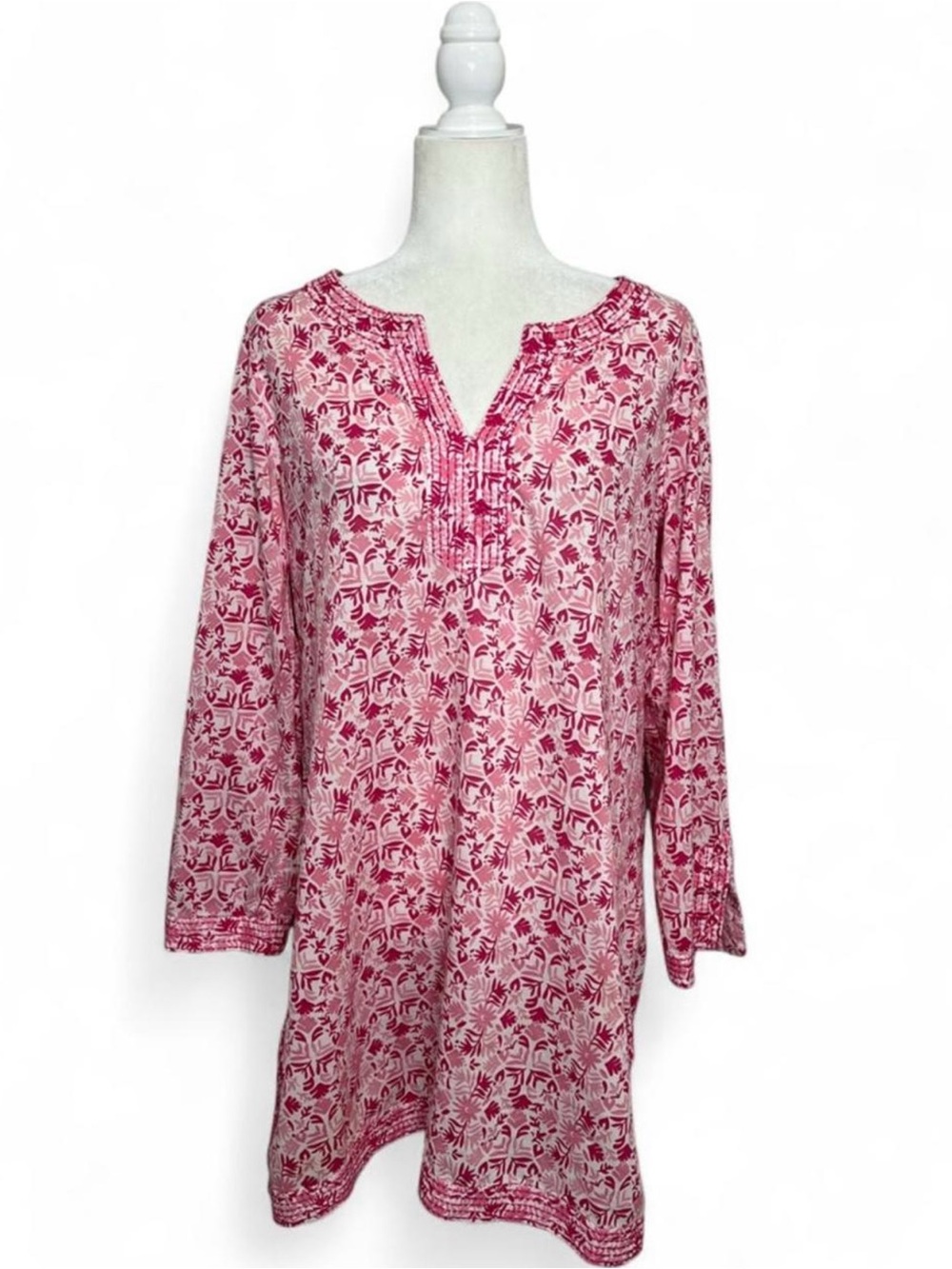 Vineyard Vines 100% Cotton pink floral embroidered tunic dress